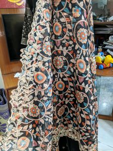 Black Faux Georgette Gown With Kalamkari Duppata