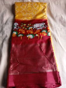 Dollo Silk Kalamkari Saree