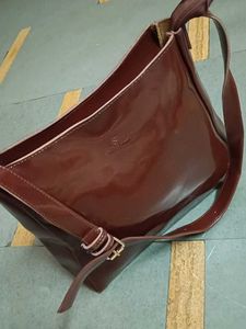 Stylish Brown Patent Leather Hobo Bag