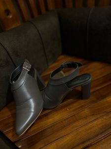 Stylish Grey Block Heel Mules