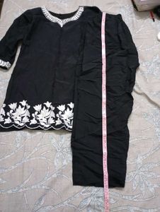 Elegant Black Kurta Set with White Embroidery