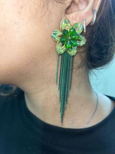 Green Flower Dangle Earrings