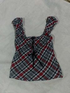 Plaid Lace-Up Top