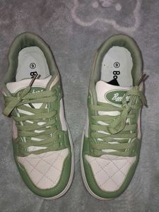 Green &amp; White Quilted Sneakers