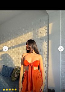 Orange Sweetheart Neck Co-ord Set