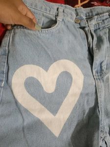 Cute Heart Print Light Wash Jeans