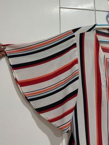 Striped Flutter Sleeve Blouse