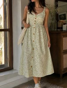 Green Leaf Print Button-Up Midi Dress