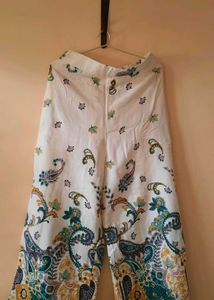 White Paisley Print Palazzo Pants