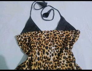 y2k backless Leopard Print Halter top