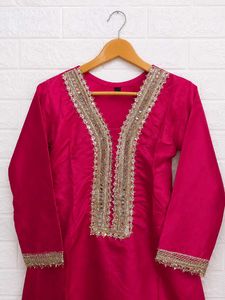 Vibrant Pink mirror work festive Kurta Set
