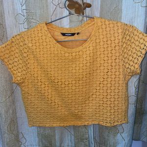 Trendy Textured Yellow Cropped Top