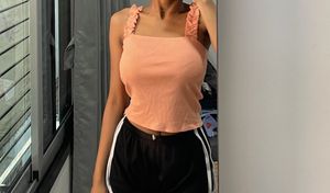 Chic Ruffled Strap Peach Tank Top