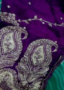 pure silk zari work Purple A Line kurta