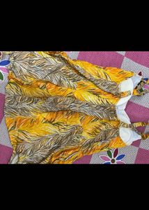 Yellow Leaf Print Kurta with White cotton Palazzo