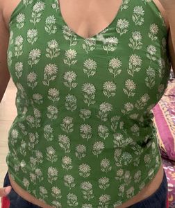 Green Floral Print Halter Top