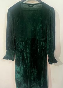 Green Velvet Button-Up Dress