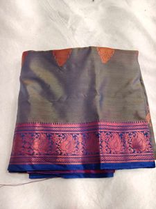 Elegant Grey Saree with Peacock Border