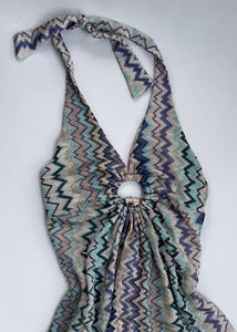 Boho Halter Neck Zigzag knot Maxi Dress length 57