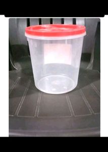 Clear Plastic Storage Container with Red Lid