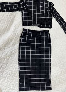 Black &amp; White Grid Crop Top and Skirt