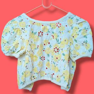 Floral Puff Sleeve Cropped Cardigan