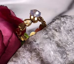 Gold Heart Ring with Stone