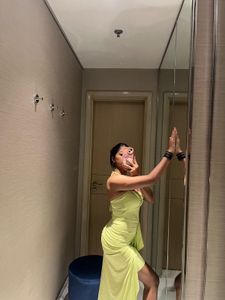 Lime Green🍋‍🟩 Ruched Maxi Dress with Slit