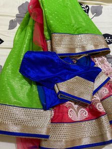 Vibrant Green Saree with Embellished Border