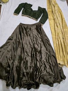 Green satin lehnga