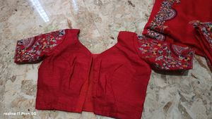 Vibrant Red Embroidered Saree with Blouse