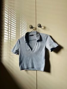 Light Blue Polo Neck Top