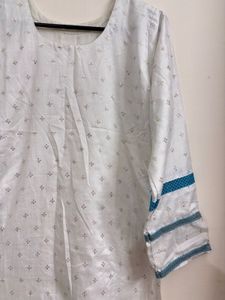 White Kurta with Blue Accents