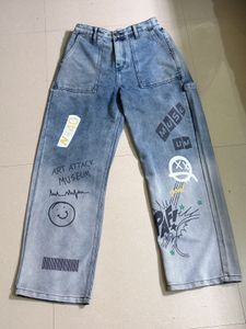 Graffiti Print Wide Leg Jeans