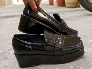 Shiny Black Loafers with Buckle
