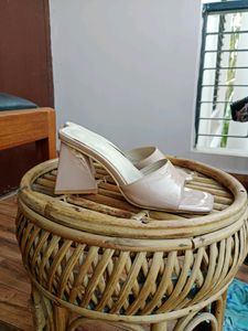 Beige Square Toe Heels