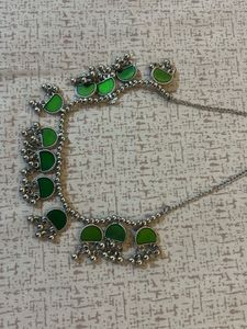 Green Enamel Silver Necklace