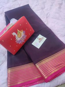 Premium crepe silk saree with tanjore clutch