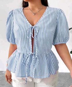 Striped Peplum Tie-Front Top