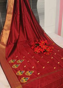 Elegant Maroon Embroidered Saree Zaree Patta