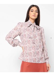 Paisley Print Tie-Neck Blouse