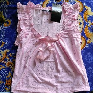Chic Pink Ruffle Top with Bow Detail