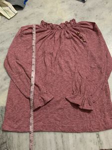 Chic Pink Ruffled Neck Long Sleeve Top