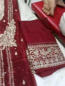 Embroidered Maroon suit Set