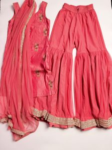 Pink Embroidered Sharara Set