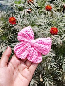 Handmade Pink Crochet Bow Hair Clip