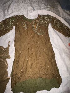 Embellished Olive Kurta Set with Dupatta