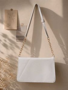 White Crossbody Bag with Gold Chain