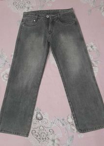 Grey Straight-Leg Denim Jeans