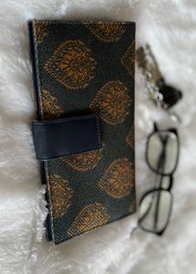 Elegant Navy Blue Brocade Wallet with Multi-Slot